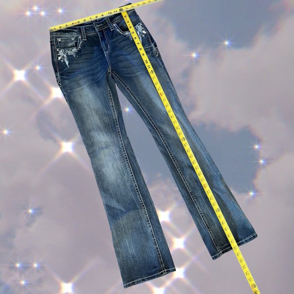 Y2K Grace in LA Low Rise Flare Jeans Embroidered Sequin Western Grunge 27 - Picture 5 of 6